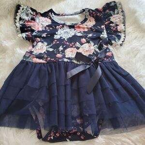 Baby Girl's 12M Blue Floral Bodysuit with Tutu and Bow